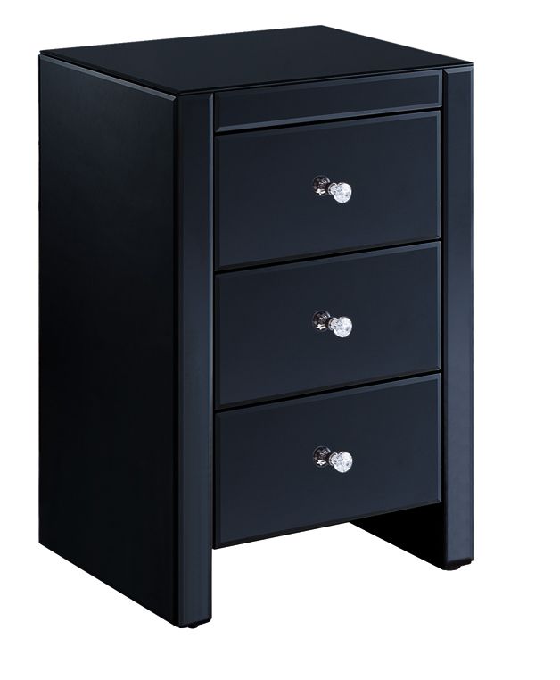 3 Drawers Black Bedside Table