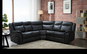 MANUAL RECLINER CORNER SOFA LEATHER AIR - BLACK