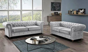 Brand New Silver Chesterfield Fabric 3 +2 Seater SOFA