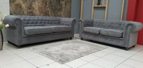 Brand New Grey Chesterfield Fabric 3 + 2