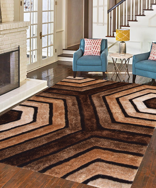 3D Tides Brown Shaggy Rug